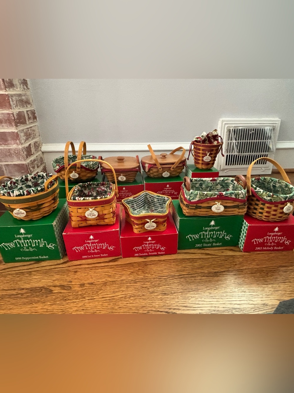 Longaberger Red & Natural Holiday Tree Trimming Basket Collection 1999-2007